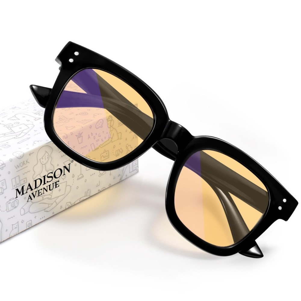 Madison Avenue Blue Light Blocking Computer Glasses Oversized Blue Light Glasses for Women Men Anti Eyestrain & UV Protection Gaming Eyeglasses(Black)