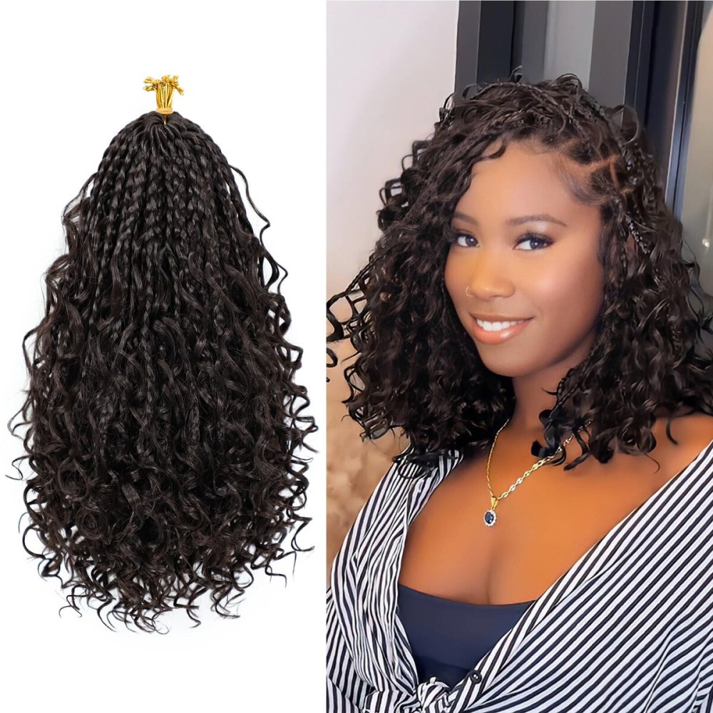 Eerya 8 Packs Boho Box Braids Crochet Hair for Black Women 10 Inch Goddess Box Braids Pre-looped Bohemian Crochet Box Braids With Curly Ends Synthetic Crochet Hair Extensions (10 inch, 4)