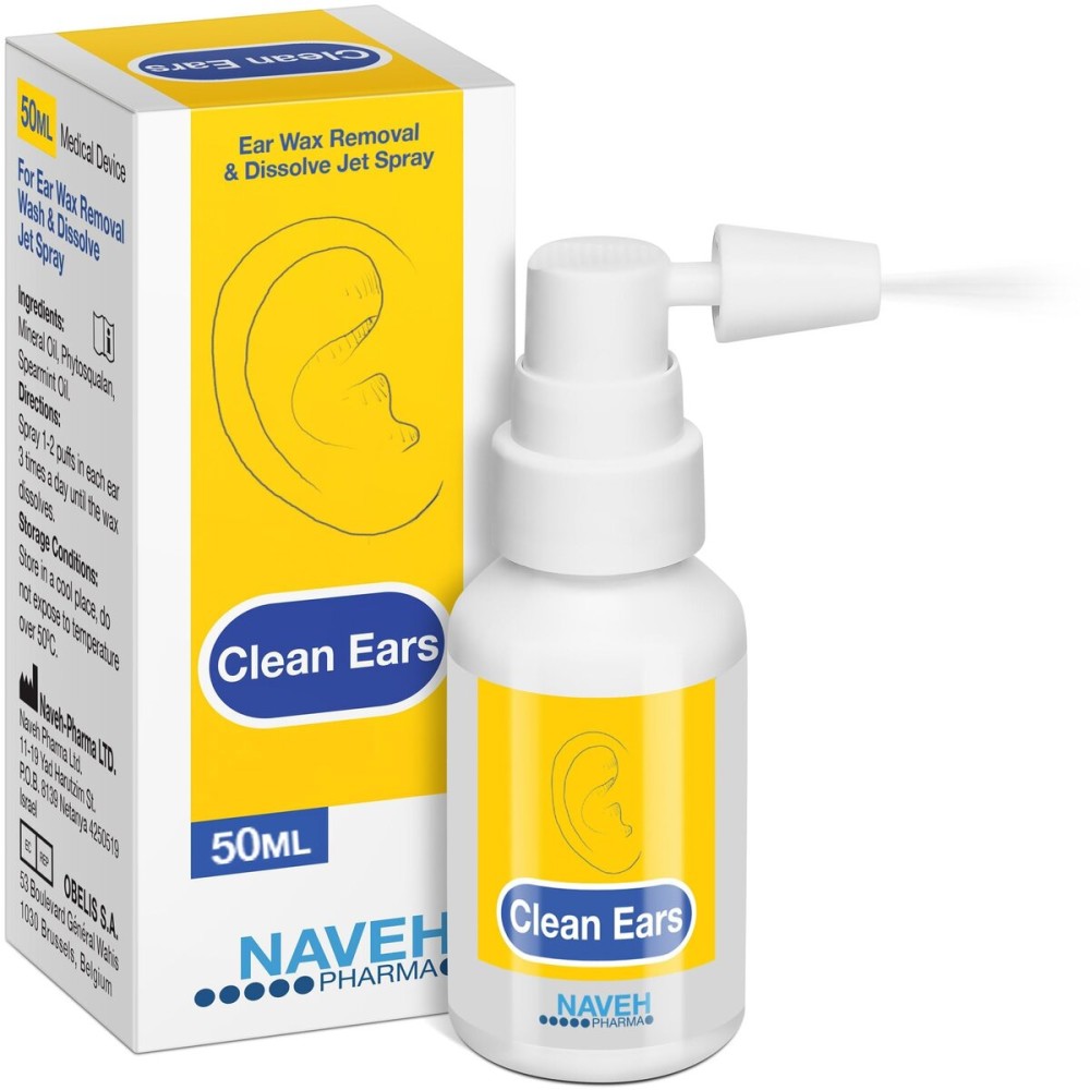 NAVEH PHARMA CleanEars | Fast-Acting Ear Wax Removal Spray | Breaks Down & Dissolves Earwax in Just 1 Treatment | Clinically Proven to Be 300% More Effective W/Mineral Oil | Gentle & Safe 1.69 Fl Oz