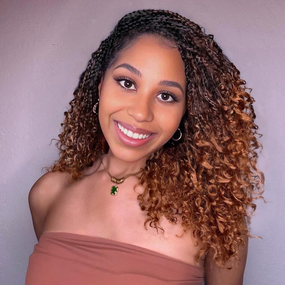 Eerya 8 Packs Boho Box Braids Crochet Hair for Black Women 10 Inch Goddess Box Braids Pre-looped Bohemian Crochet Box Braids With Curly Ends Synthetic Crochet Hair Extensions (10 inch, T1B/33/30)