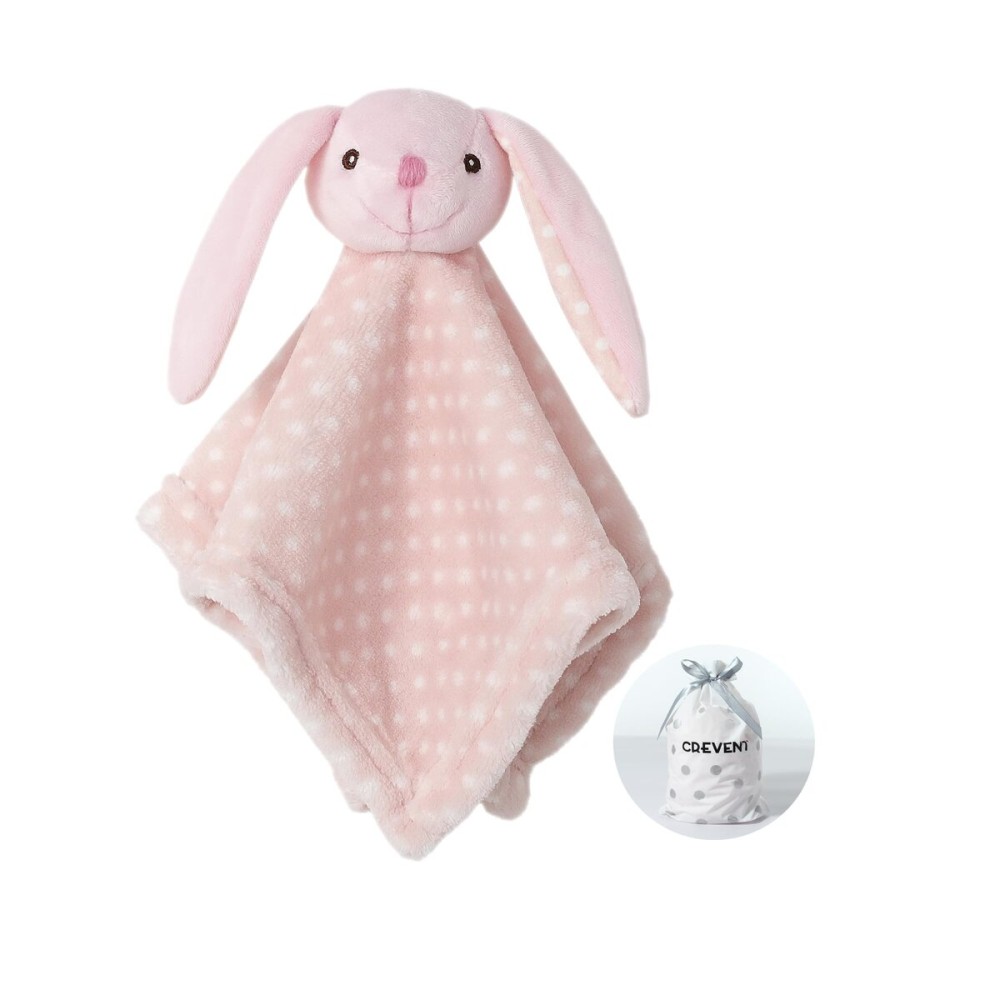 CREVENT Cozy Plush Baby Security Blanket Loveys for Baby Girls Boys, Stuffed Animal Ring Rattle Shaker Toy for Newborns (Bunny)