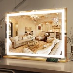 ROLOVE Vanity Mirror with Lights, 32 x 22 Large Lighted Vanity Mirror with Dimmable 3 Modes, LED Makeup Mirror, 10X Magnification, USB Charging Port, Tabletop or Wall-Mounted Square Gold