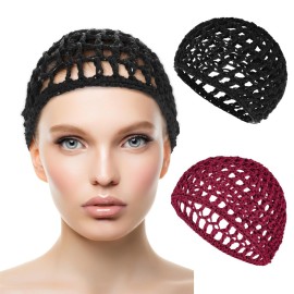 WLLHYF Hair Net Wrap For Sleep 2 PCS Mesh Nets Cap Snoods Cover Sleeping Knit Hairnets Elastic Head Wrap Bathing Shower Caps Wig Hairnet Crochet Sew Weave Press Weaving Braided Bonnet(Black/Red)