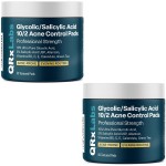 QRxLabs Glycolic/Salicylic Acid 10/2 Acne Control Pads with 10% Ultra Pure Glycolic + 2% Salicylic Acid, Allantoin, Vitamins B5, C & E, Calendula Green Tea - Most Effective Treatment Clear Skin - 2PK