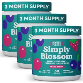 Simply Blossom Nutrition - Daily Greens & Superfood Powder + Collagen + Probiotics for Women\'s Digestive Health & Bloating Relief. Help Your Health Bloom - 3 Month Supply