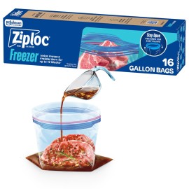 Ziploc Gallon Food Storage Freezer Bags, Stand-Up Bottom, Easy to Fill, 16 Count (Packaging May Vary)