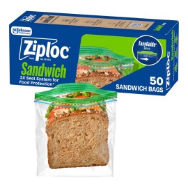 Ziploc Sandwich and Snack Bags, Easy Open and Close, Plastic Food Storage Bags, 50 Bags Total (Packaging May Vary)