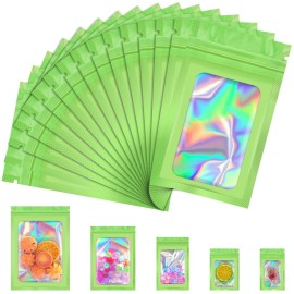JETMORE 100 Pcs Mylar Bags, Smell Proof Bags Foil Pouch, Holographic Resealable Bags for Small Business, Candy Sample Jewelry Bag Sealable Packaging for Party Favor Food Storage (3x5in-Green)