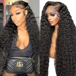 JTMMP 20 Inch Deep Wave Lace Front Wigs Human Hair 13x6 HD Lace Front Wigs Human Hair Pre Plucked Brazilian 200 Density Deep Wave Curly Glueless Frontal Wigs Human Hair