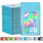 JETMORE 300 Pcs Mylar Bags, Smell Proof Bags Foil Pouch, Holographic Resealable Bags for Small Business, Candy Sample Jewelry Bag Sealable Packaging for Party Favor Food Storage (3x5in-Blue)