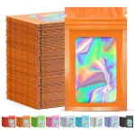 JETMORE 300 Pcs Mylar Bags, Smell Proof Bags Foil Pouch, Holographic Resealable Bags for Small Business, Candy Sample Jewelry Bag Sealable Packaging for Party Favor Food Storage (5.5x7.9in-Orange)