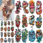 77 Sheets Temporary Tattoo for Women Men, 17 Sheets Half Arm Skull Fox Tiger Cat Parrot Snake Fake Tattoos, 60 Sheets Vintage Traditional Tiny for Adult Kids Body Tattoos Stickers Waterproof Realistic
