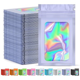 JETMORE 300 Pcs Mylar Bags, Smell Proof Bags Foil Pouch, Holographic Resealable Bags for Small Business, Candy Sample Jewelry Bag Sealable Packaging for Party Favor Food Storage (4x6in-Purple)