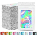 JETMORE 300 Pcs Mylar Bags, Smell Proof Bags Foil Pouch, Holographic Resealable Bags for Small Business, Candy Sample Jewelry Bag Sealable Packaging for Party Favor Food Storage (2.4x3.9in-White)