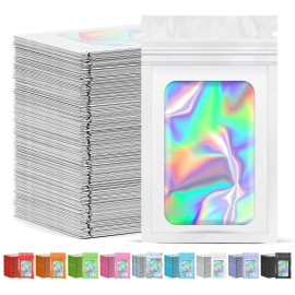 JETMORE 300 Pcs Mylar Bags, Smell Proof Bags Foil Pouch, Holographic Resealable Bags for Small Business, Candy Sample Jewelry Bag Sealable Packaging for Party Favor Food Storage (2.4x3.9in-White)