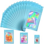 JETMORE 100 Pcs Mylar Bags, Smell Proof Bags Foil Pouch, Holographic Resealable Bags for Small Business, Candy Sample Jewelry Bag Sealable Packaging for Party Favor Food Storage (2.8x3.9in-Blue)