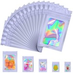 JETMORE 100 Pcs Mylar Bags, Smell Proof Bags Foil Pouch, Holographic Resealable Bags for Small Business, Candy Sample Jewelry Bag Sealable Packaging for Party Favor Food Storage (3x5in-Purple)