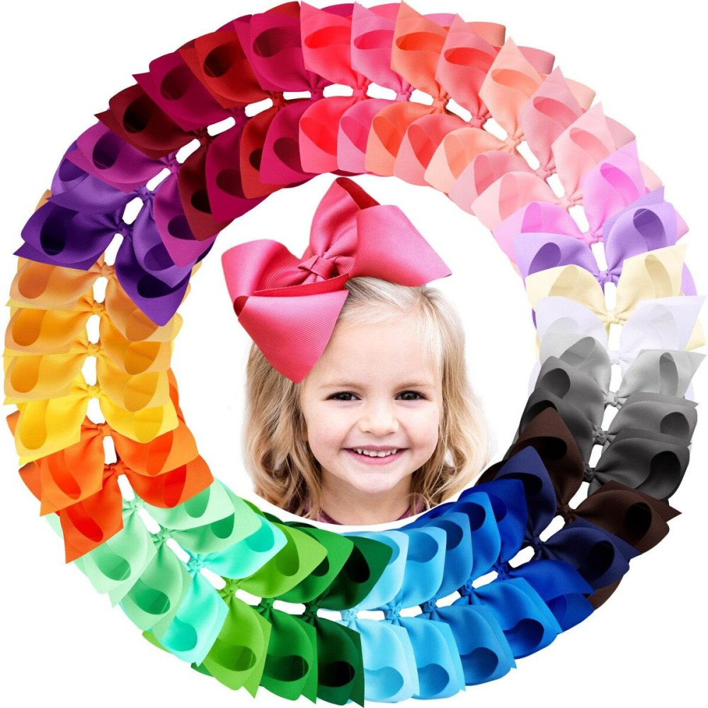 Oaoleer 40Pcs 8 Hair Bows Clips Grosgrain Ribbon Bows Hair Alligator Clips Hair Barrettes Hair Accessories for Baby Girls Infants Toddlers Kids Teens Children (8 Inch)