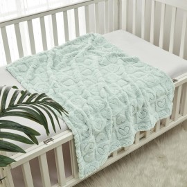 CREVENT 30X40 Cozy Soft Warm Sherpa Baby Blanket for Girls Boys, Newborn Essentials for Infant, Baby Shower Receiving Gift - Green Heart 75X100cm + Gift Bag with Ribbon