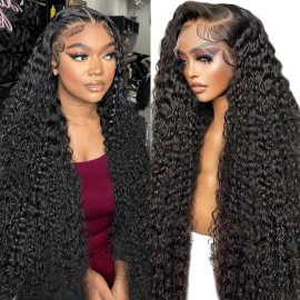 JTMMP 13x6 Deep Wave Lace Front Wigs Human Hair 24 Inch HD Deep Curly Lace Front Wigs Human Hair 200 Density Frontal Wigs for Women