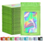 JETMORE 300 Pcs Mylar Bags, Smell Proof Bags Foil Pouch, Holographic Resealable Bags for Small Business, Candy Sample Jewelry Bag Sealable Packaging for Party Favor Food Storage (3x5in-Green)