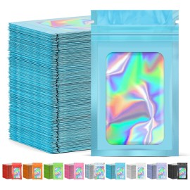 JETMORE 300 Pcs Mylar Bags, Smell Proof Bags Foil Pouch, Holographic Resealable Bags for Small Business, Candy Sample Jewelry Bag Sealable Packaging for Party Favor Food Storage (5.5x7.9in-Blue)