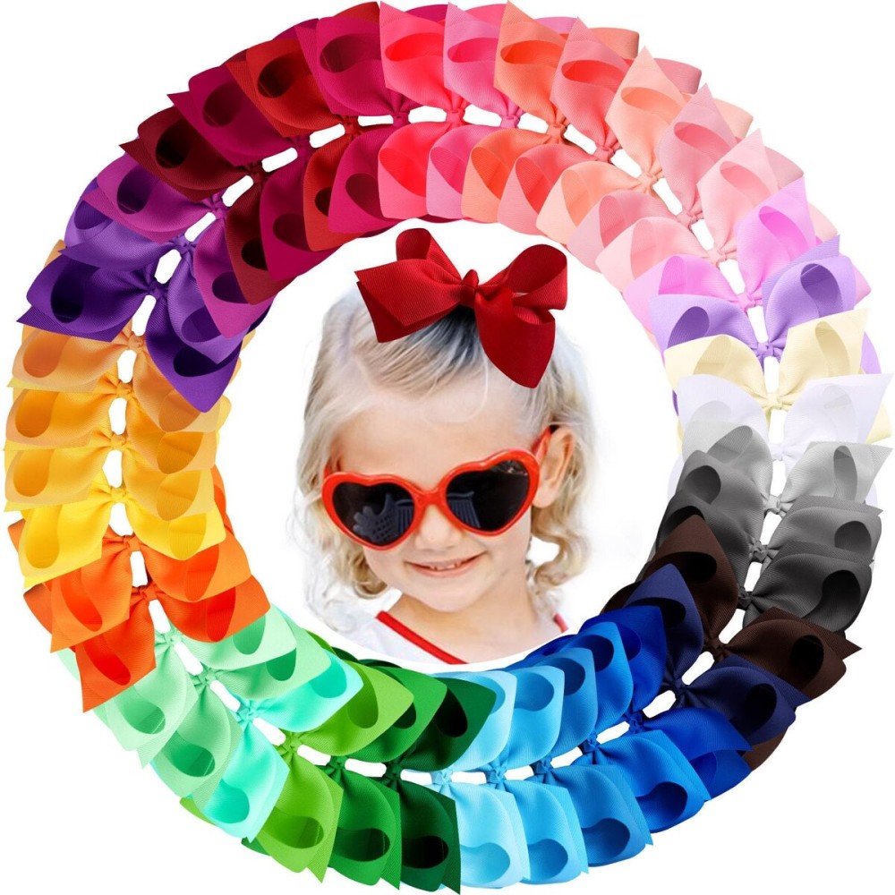 Oaoleer 40 Colors 4 Inch Hair Bows Clips Grosgrain Ribbon Bows Hair Alligator Clips Hair Barrettes Hair Accessories for Girls Toddler Infants Kids Teens Children (4inch 40color)