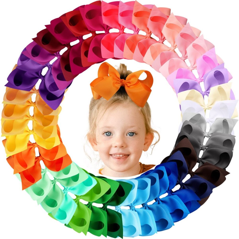 Oaoleer 40Pcs 6 Hair Bows Clips Grosgrain Ribbon Bows Hair Alligator Clips Hair Barrettes Hair Accessories for Baby Girls Infants Toddlers Kids Teens Children (6 Inch (Pack of 40)-40 Colors)