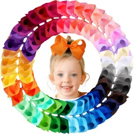 Oaoleer 40Pcs 6 Hair Bows Clips Grosgrain Ribbon Bows Hair Alligator Clips Hair Barrettes Hair Accessories for Baby Girls Infants Toddlers Kids Teens Children (6 Inch (Pack of 40)-40 Colors)
