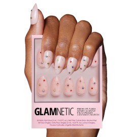 Glamnetic Press On Nails - North Star | Semi-Transparent 3D Multicolor Gems Short Almond Fake Nails, Salon Quality | 15 Sizes - 30 Nail Kit