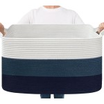 Goodpick Storaget Basket, 21.6 x 14.9 x 11.8, Toy Storage Baskets for Bedroom, Large Baskets for Organizing, Rectangle Woven Rope Basket for Blanket Storage, Blue