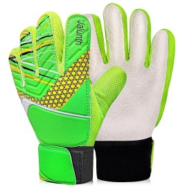 Jalunth Soccer Goalkeeper Goalie Gloves Kids Youth Goal Keeper Field Player Glove Boys Girls Ages 7-8 Years Old Anti-Slip Latex Palm Soft Pu Hand Back Size 6 Green White
