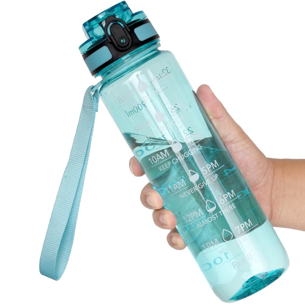 OLDLEY Water Bottle, 32oz Motivational Sports Water Bottle with Time Marker - Times to Drink - Tritan, BPA Free, Wide Mouth Leakproof,Surfer (1 Bottle)