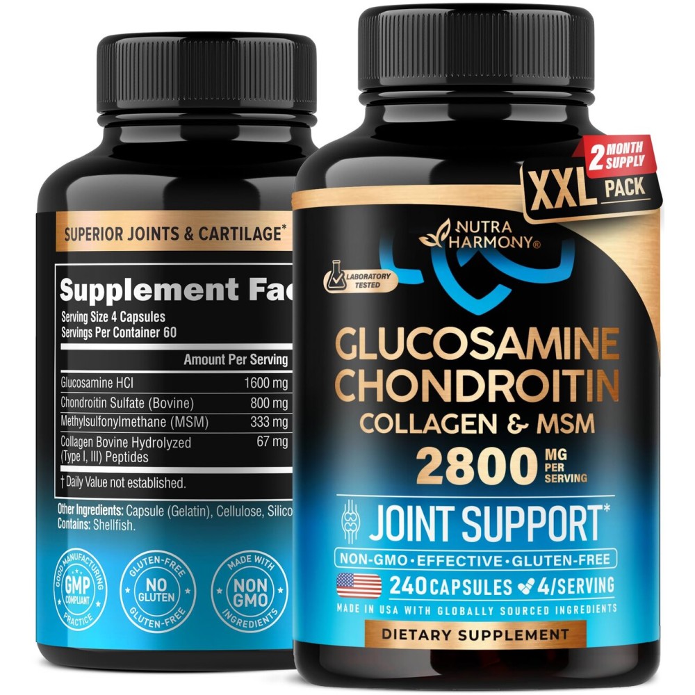 Glucosamine Chondroitin MSM Collagen | HSA | Joint Support Supplement 2800 mg | Made in USA | FSA Approved Product Items | Flexibility Nutritional Vitamins | For Men & Women, 240 Capsules
