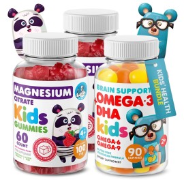 DR. MORITZ Calm Magnesium Gummies for Kids (60 Count, 2 Pack) and Kids Omega 3 Gummies (90 Count) Bundle - Low Sugar, Vegetarian, No Fish Oil