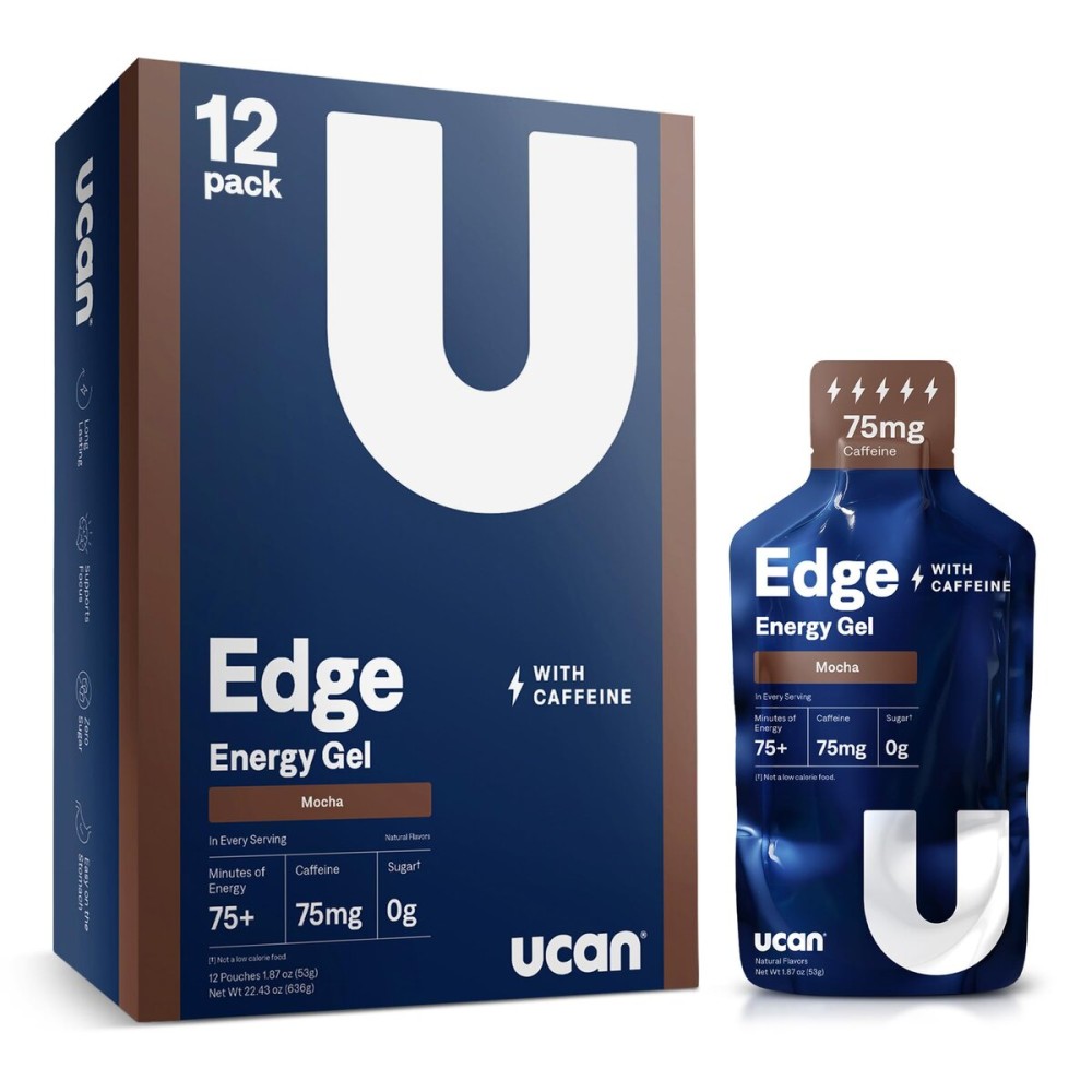UCAN Edge Energy Gel Shots, Mocha + Caffeine (12, 2 Ounce Packets) for Running, Training, Workouts, Fitness, Cycling, Crossfit | Sugar-Free, Vegan, & Keto Friendly Energy