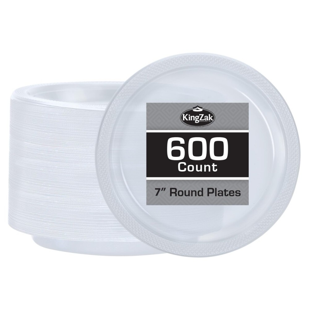 Hanna K. Signature Clear Plastic Plates 7 Inch - 600 count - Plastic Solid Round Party Plates For Weddings, BBQs, Birthday Plates - Disposable Clear Plates - Plastic Dessert Plates