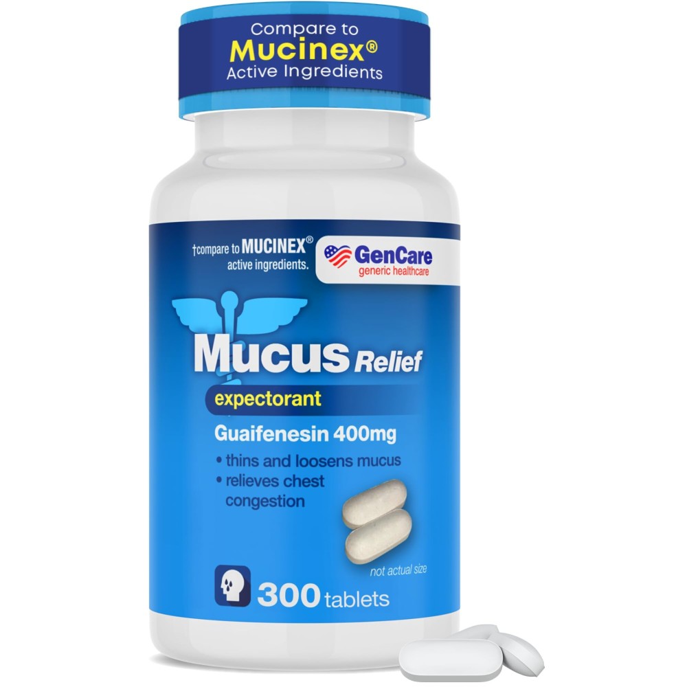 GenCare Mucus Relief Expectorant Guaifenesin 400 mg 300 Tablets Value Pack - Fast Acting Thinning of Mucus for Colds, Chest Congestion, Flu, Coughing and Allergies