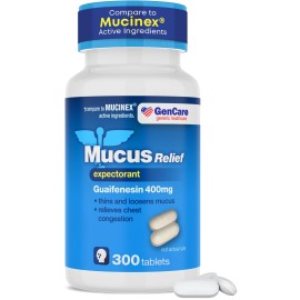 GenCare Mucus Relief Expectorant Guaifenesin 400 mg 300 Tablets Value Pack - Fast Acting Thinning of Mucus for Colds, Chest Congestion, Flu, Coughing and Allergies