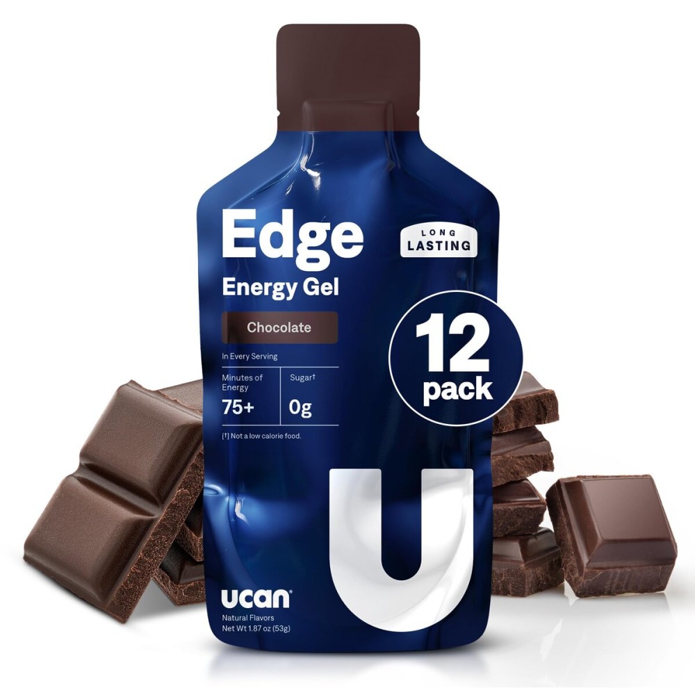 UCAN Edge Energy Gel Shots, Chocolate (12, 2 Ounce Packets) for Running, Training, Workouts, Fitness, Cycling, Crossfit | Sugar-Free, Vegan, & Keto Friendly Energy