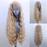 ELESTY 13 * 4 Blonde Hair Long Wavy Synthetic Lace Front Wigs For Women Natural Hairline Heat Resistant Fiber Lace Front Wigs Loose Curly Free Part Glueless Lace Wigs Daily Cosplay Wigs 24Inch
