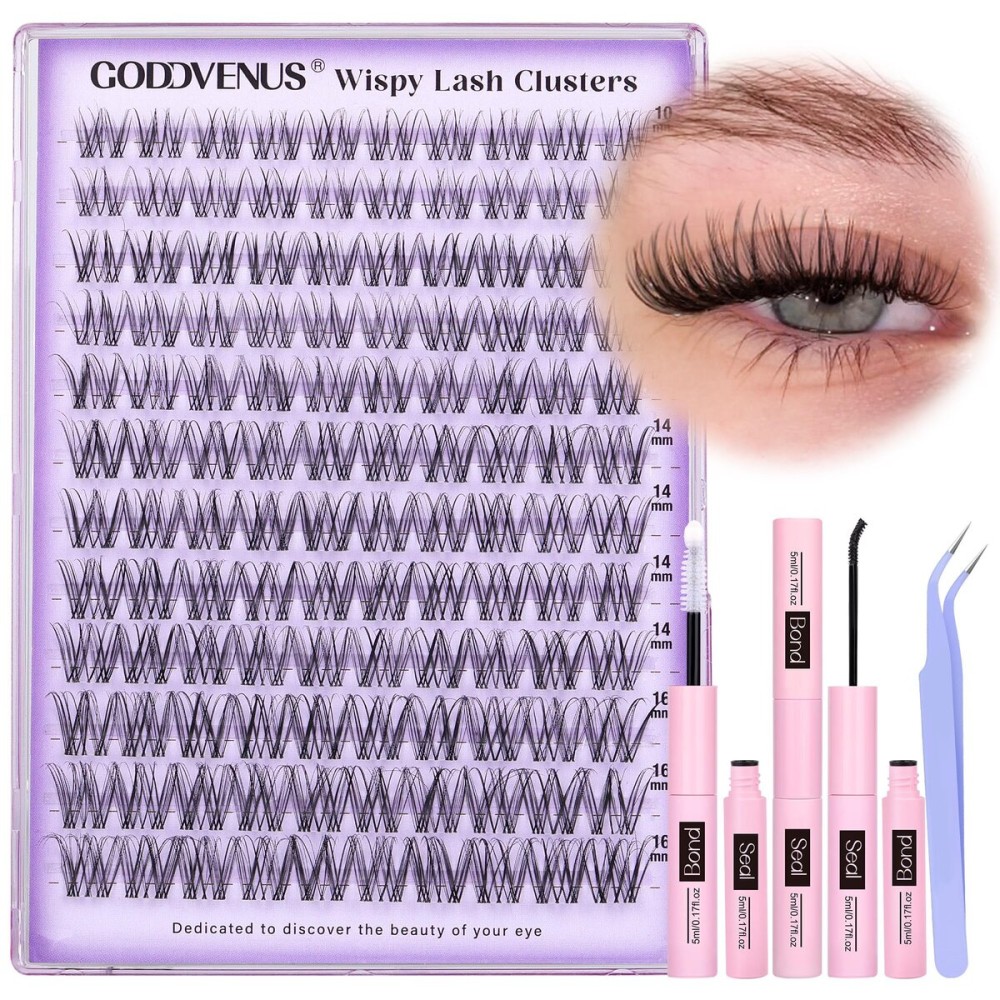 Invisible Band Lash Clusters Kit Wispy Natural Cluster Eyelash Extension Kit DIY Lash Extension Kit C Curl 10-16MM Eyelash Clusters Volume Individual Lashes Kit by Goddvenus