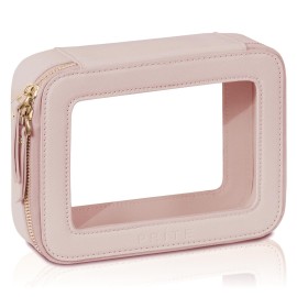 Prite Clear Makeup Bag Cosmetic Organizer Case Waterproof Travel Toiletry Bag Skincare Pouch with Golden Zipper(Pearlescent Pink)