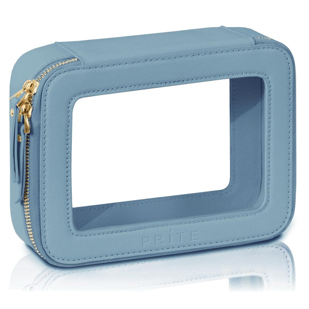 Prite Clear Makeup Bag Cosmetic Organizer Case Waterproof Travel Toiletry Bag Skincare Pouch with Golden Zipper(Blue)