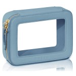 Prite Clear Makeup Bag Cosmetic Organizer Case Waterproof Travel Toiletry Bag Skincare Pouch with Golden Zipper(Blue)