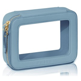 Prite Clear Makeup Bag Cosmetic Organizer Case Waterproof Travel Toiletry Bag Skincare Pouch with Golden Zipper(Blue)