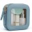 Prite Small Makeup Bag for Women Portable Clear Makeup Bag Cute Mini Waterproof Travel Cosmetic Bag with Gold Zipper for Car Essentials(Blue)
