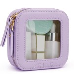 Prite Small Makeup Bag for Women Portable Clear Makeup Bag Cute Mini Waterproof Travel Cosmetic Bag with Gold Zipper for Car Essentials(Violet)