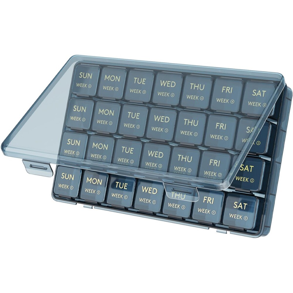 Lifewit Monthly Pill Organizer, 28 Day Pill Box, 4 Weeks One Month Pill Cases, Large Compartments Medicine Organizer for Vitamins, Fish Oils, Supplements, Blue