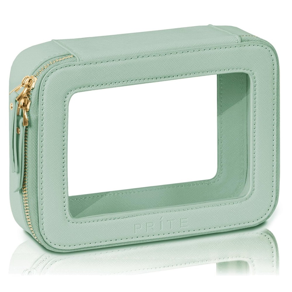 Prite Clear Makeup Bag Cosmetic Organizer Case Waterproof Travel Toiletry Bag Skincare Pouch with Golden Zipper(Green)